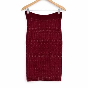 Ronny Kobo Burgundy Velvet Studded Bandage Midi Skirt 28 Bodycon Glam